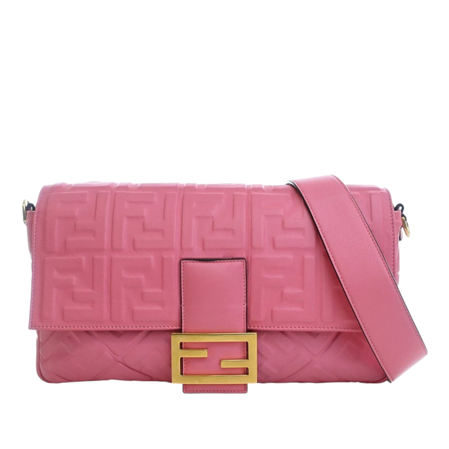 Fendi Large Zucca Embossed Leather Baguette Satchel