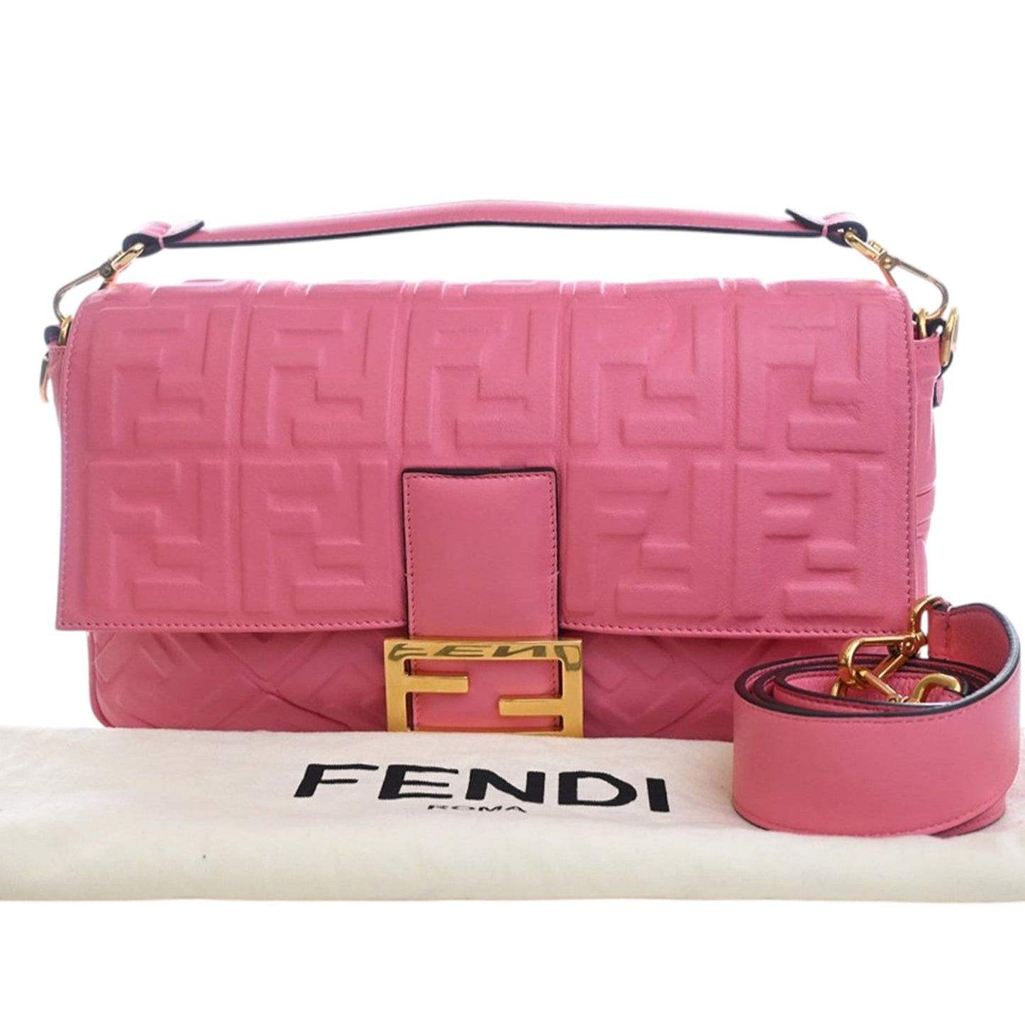 Fendi Large Zucca Embossed Leather Baguette Satchel