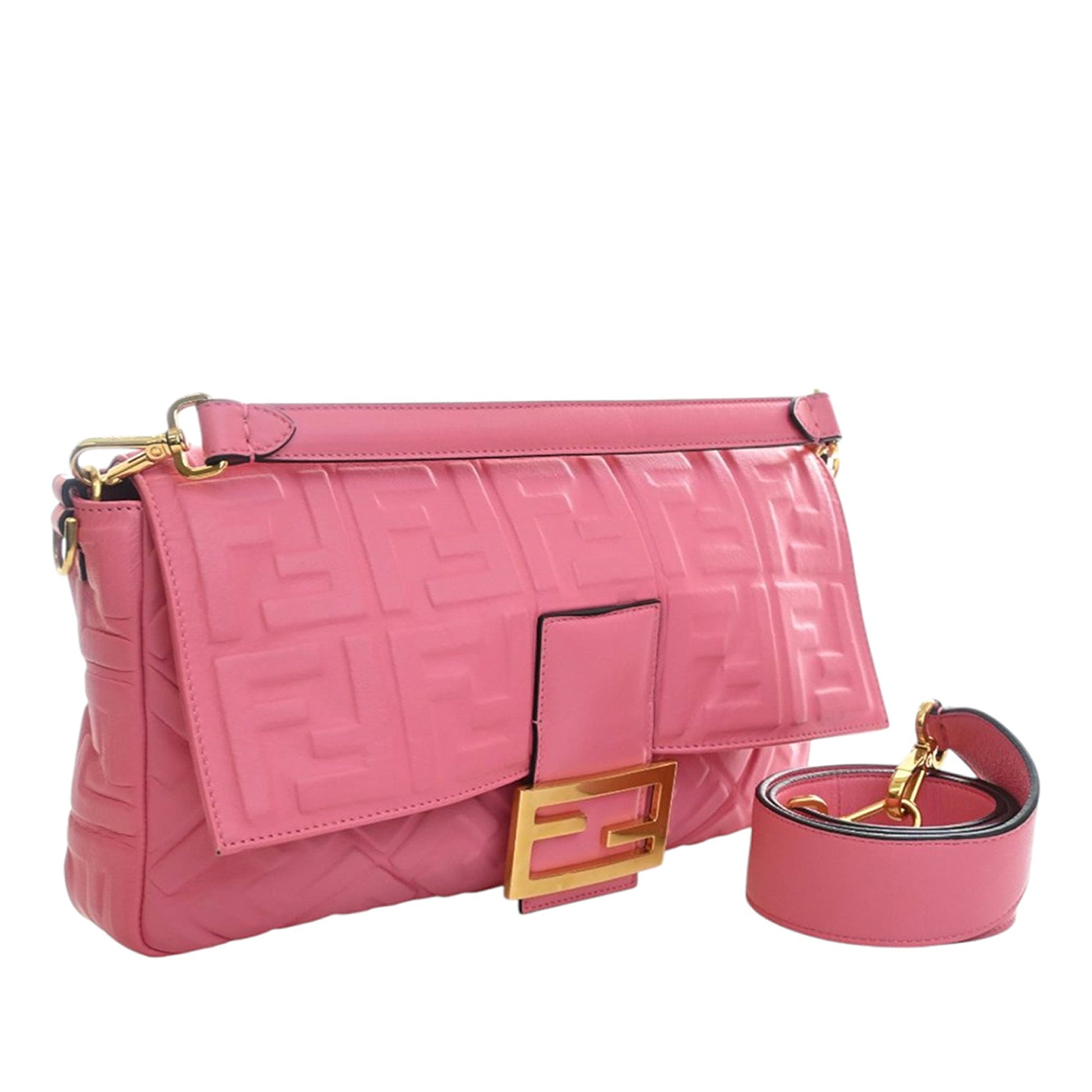 Fendi Large Zucca Embossed Leather Baguette Satchel