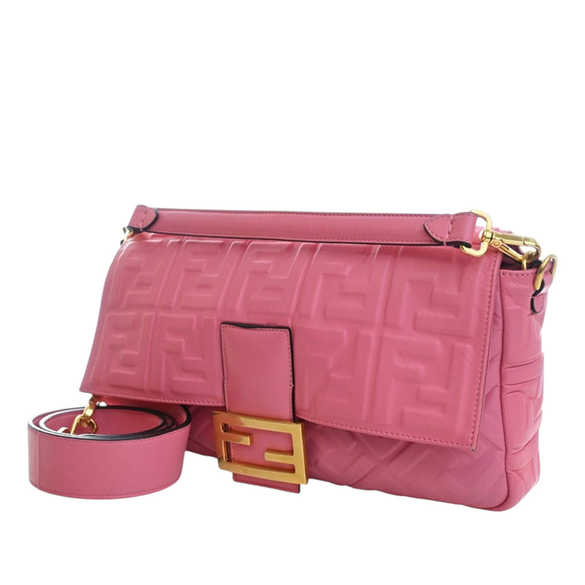 Fendi Large Zucca Embossed Leather Baguette Satchel
