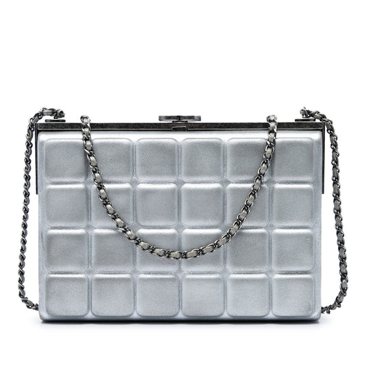 Chanel Chocolate Bar Metallic Lambskin Frame Clutch with Chain