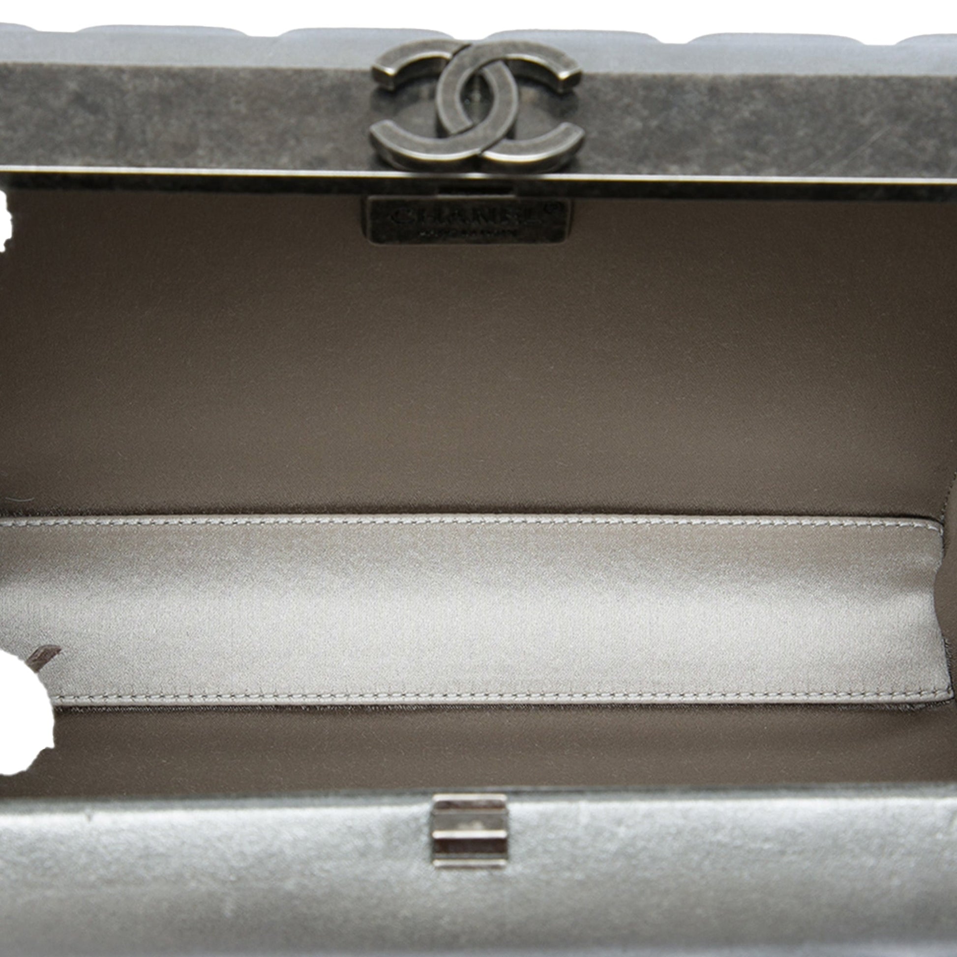 Chanel Chocolate Bar Metallic Lambskin Frame Clutch with Chain