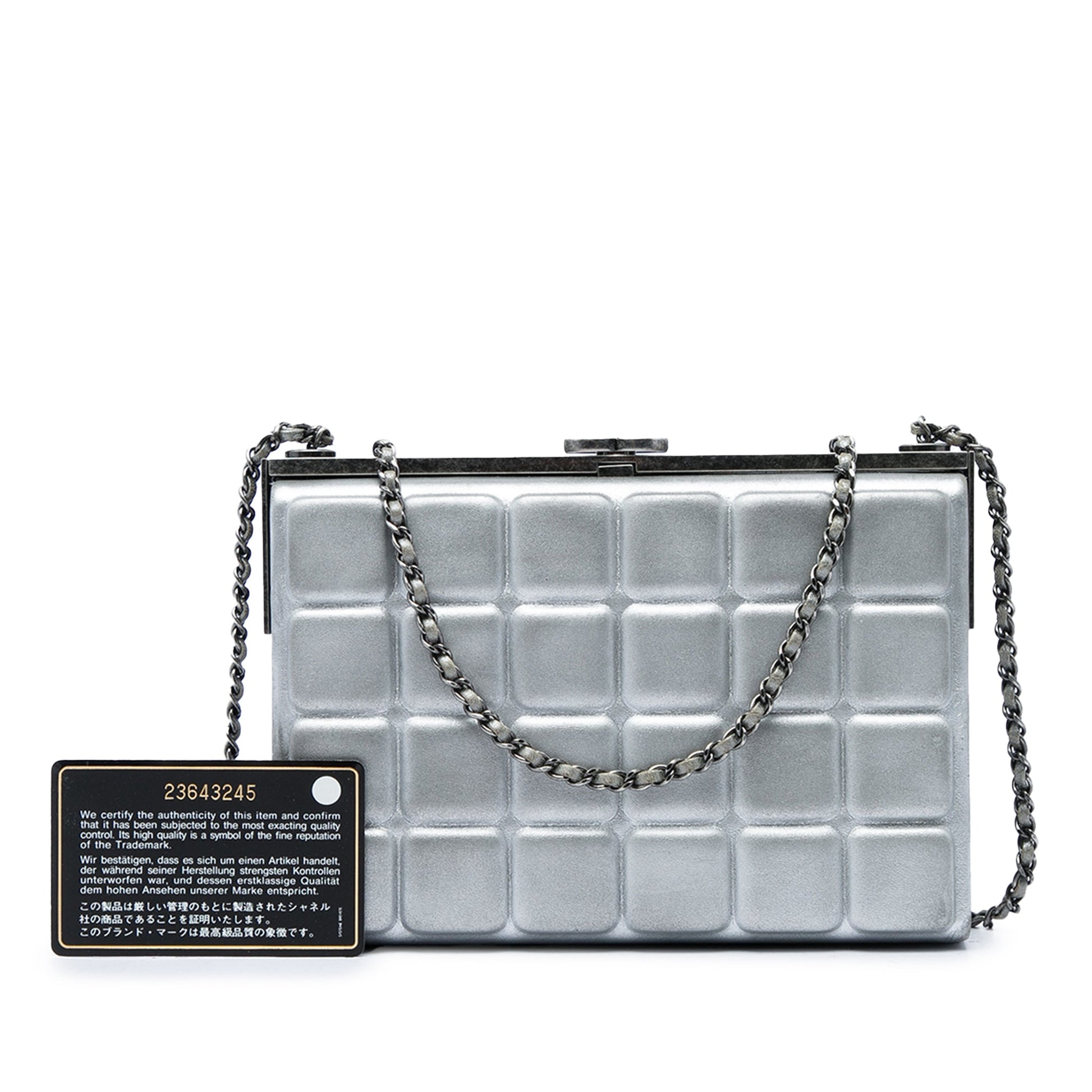 Chanel Chocolate Bar Metallic Lambskin Frame Clutch with Chain