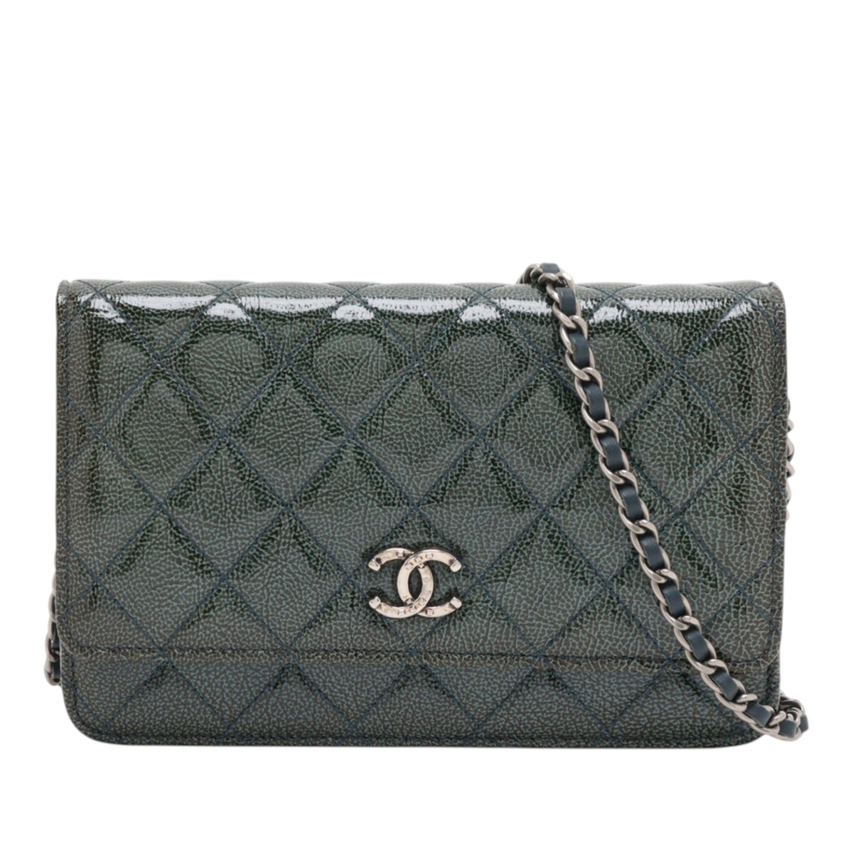 Chanel CC Quilted Patent Wallet On Chain — Green