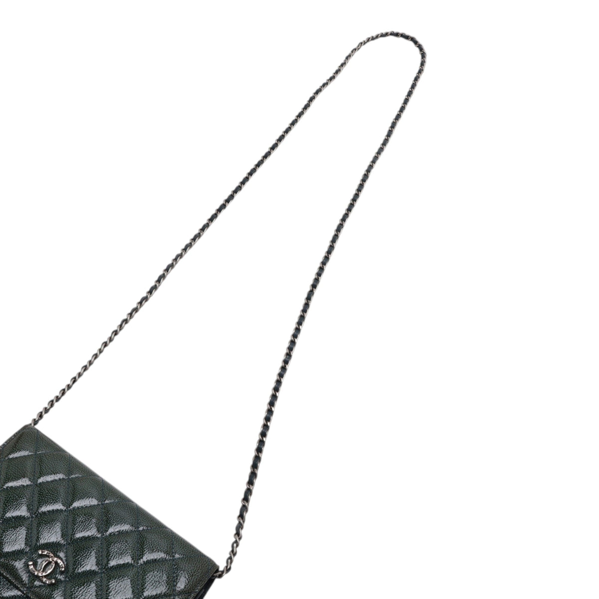 Chanel CC Quilted Patent Wallet On Chain — Green