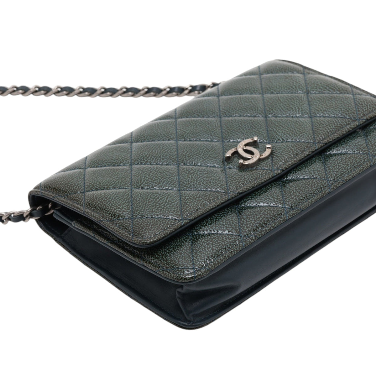 Chanel CC Quilted Patent Wallet On Chain — Green