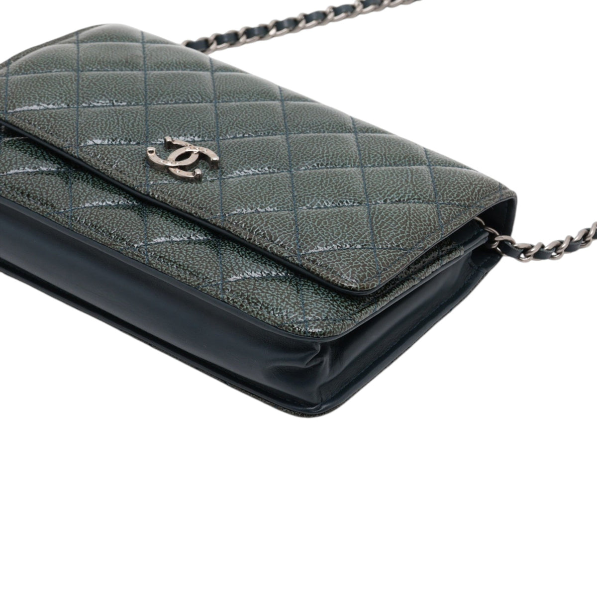 Chanel CC Quilted Patent Wallet On Chain — Green