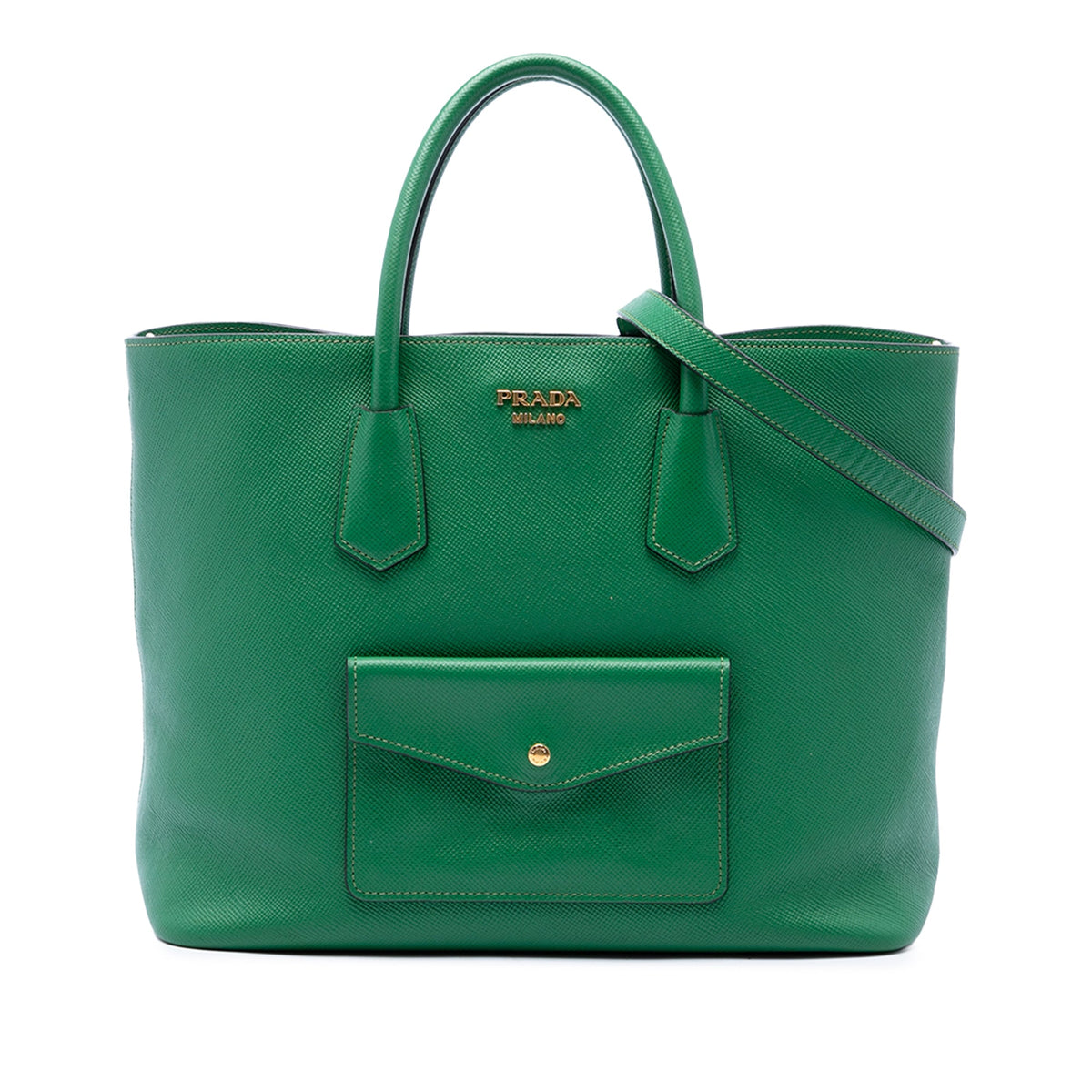 Prada Saffiano Cuir Front Pocket Convertible Tote — Green