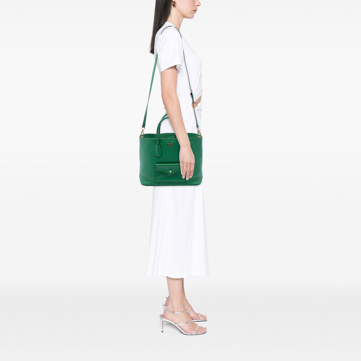 Prada Saffiano Cuir Front Pocket Convertible Tote — Green