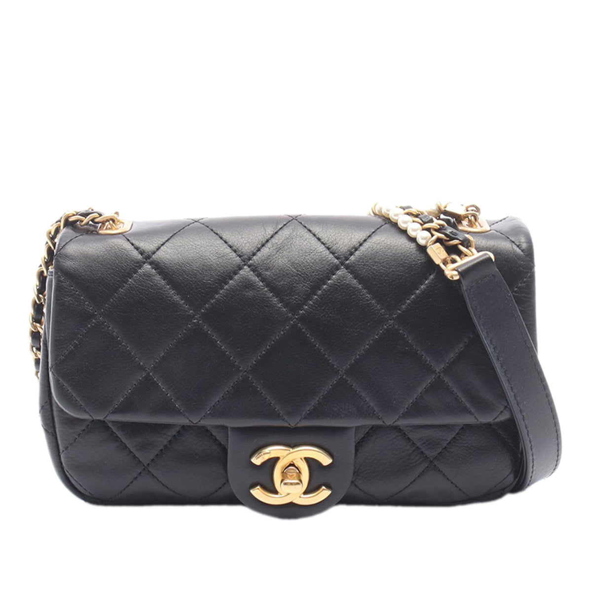 Chanel Mini Quilted Calfskin Crystal Pearls Chain Flap