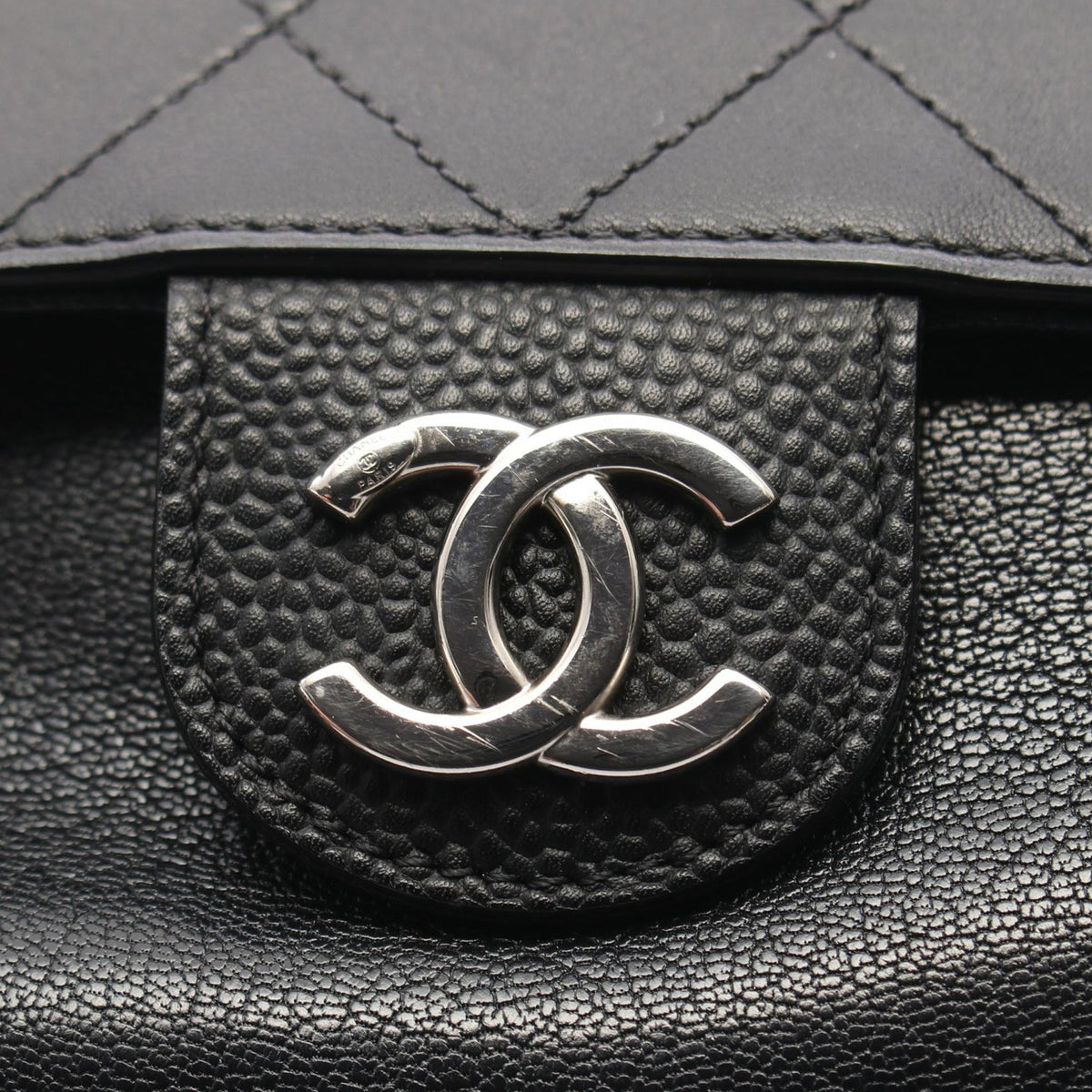 Chanel Medium Grained Calfskin and Quilted Lambskin Top Zip Flap