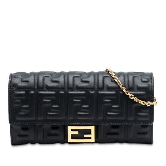 Fendi Zucca Embossed Nappa Baguette Continental Wallet With Chain