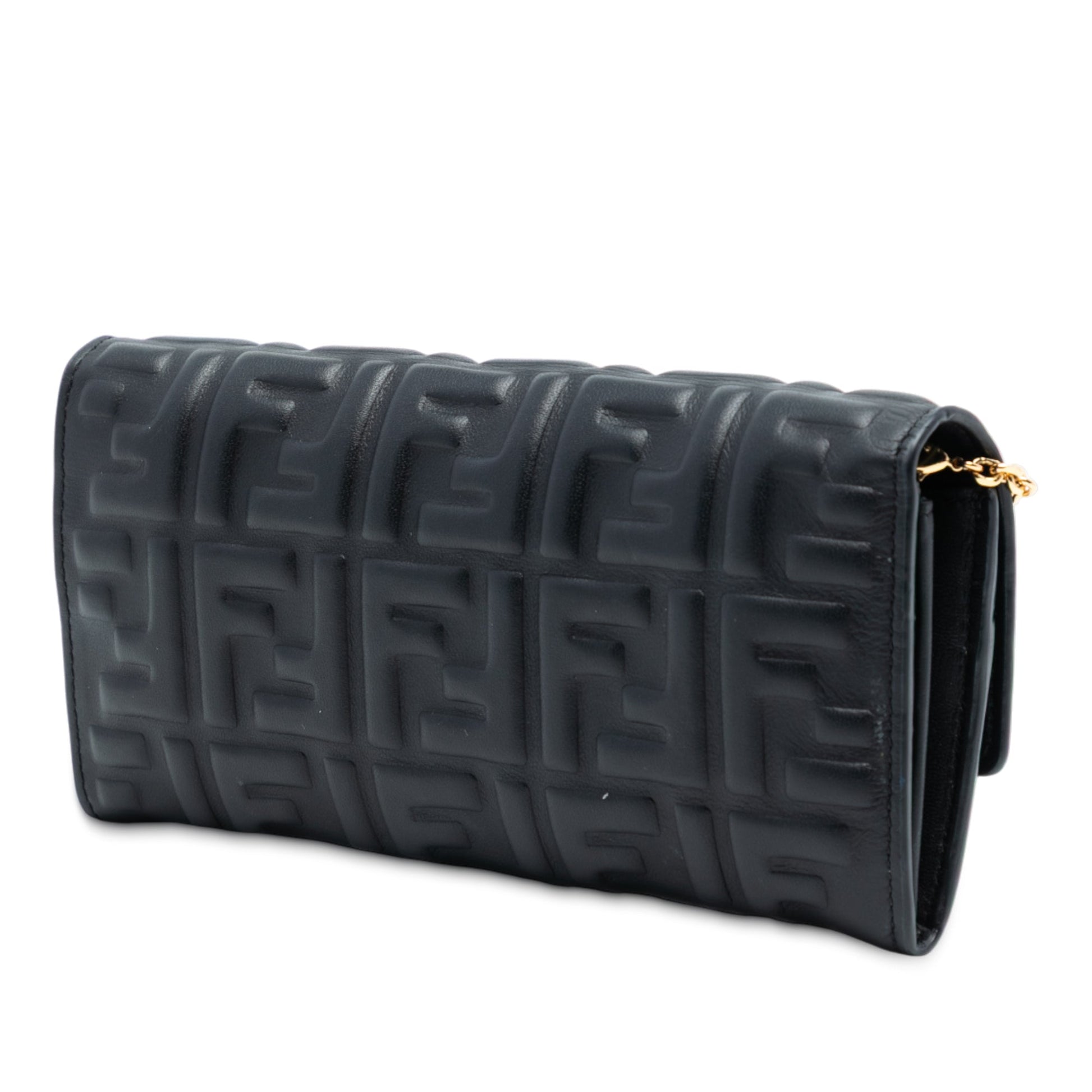 Fendi Zucca Embossed Nappa Baguette Continental Wallet With Chain