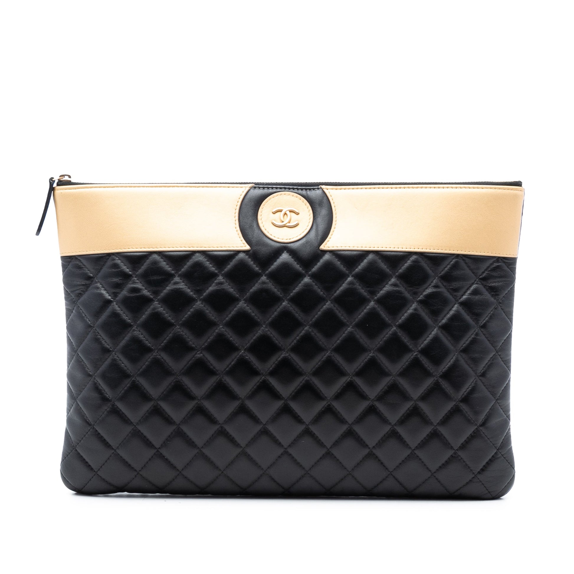 Chanel Large CC Bicolor Quilted Lambskin Clutch