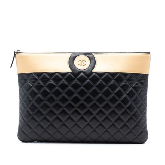 Chanel Large CC Bicolor Quilted Lambskin Clutch