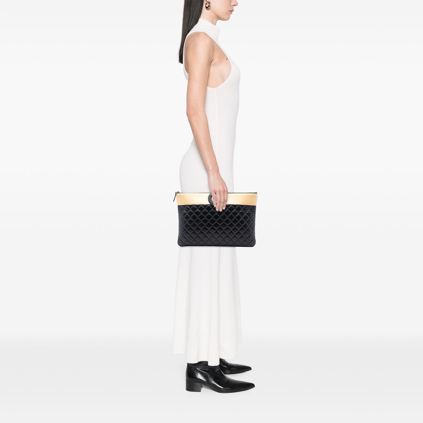 Chanel Large CC Bicolor Quilted Lambskin Clutch