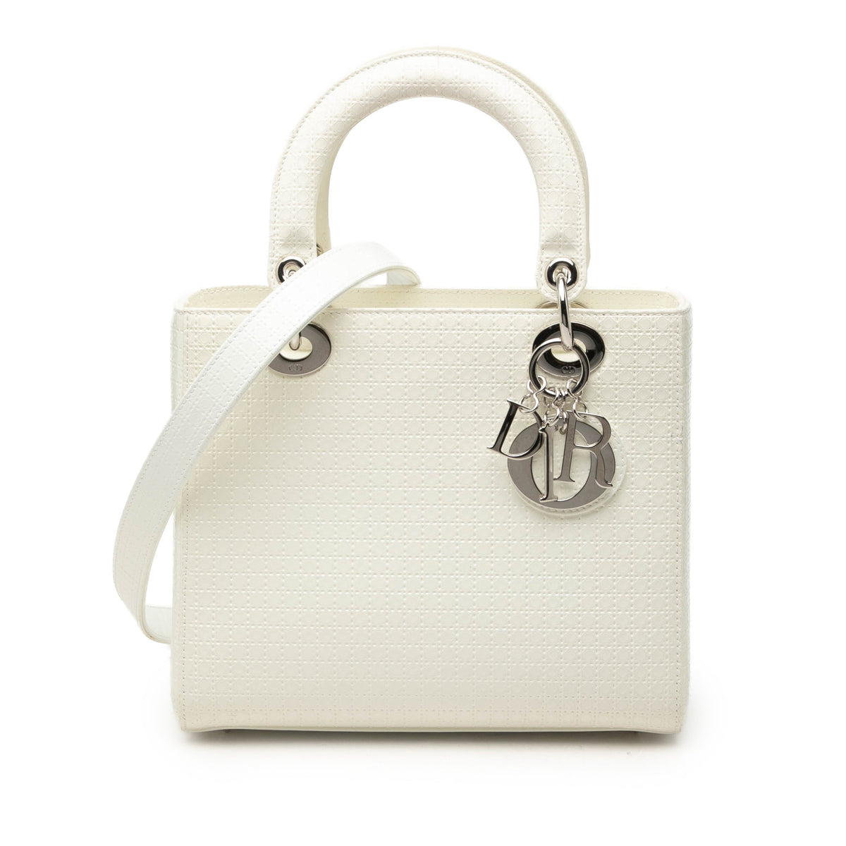 Dior Medium Patent Microcannage Lady Dior — White