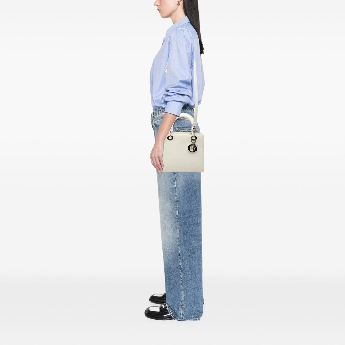 Dior Medium Patent Microcannage Lady Dior — White