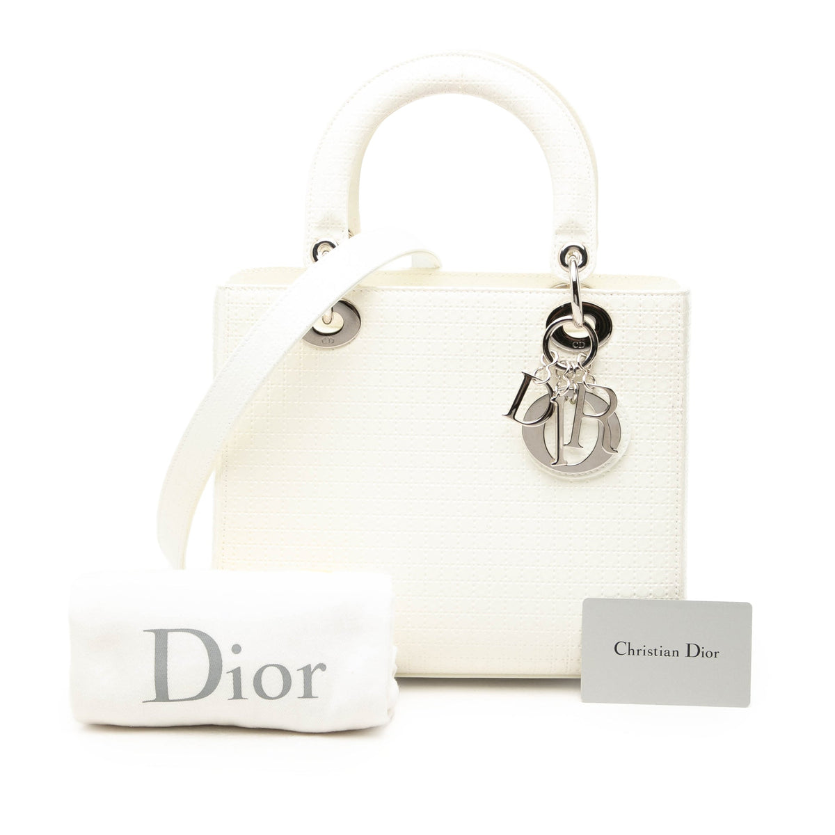 Dior Medium Patent Microcannage Lady Dior — White