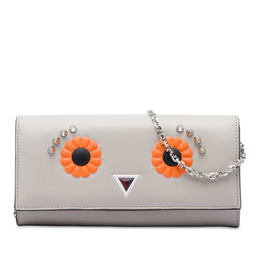 Fendi Leather Studded Faces Wallet on Chain