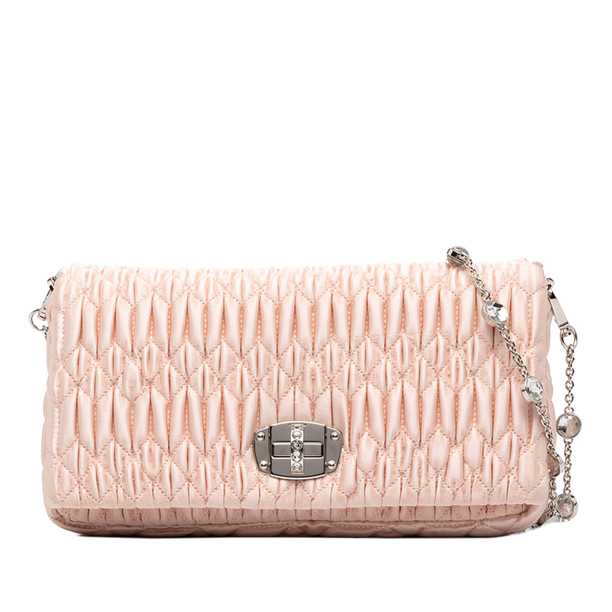 Miu Miu Matelasse Satin Crystal Chain Satchel