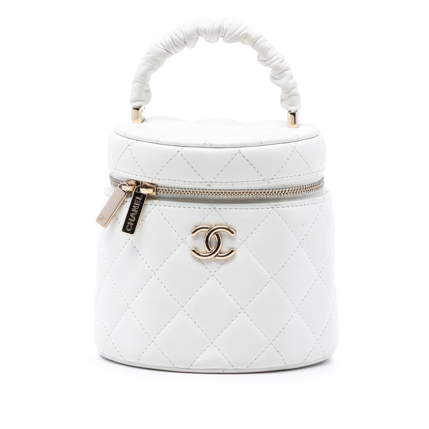 Quilted Lambskin Ruched Handle Vanity Case