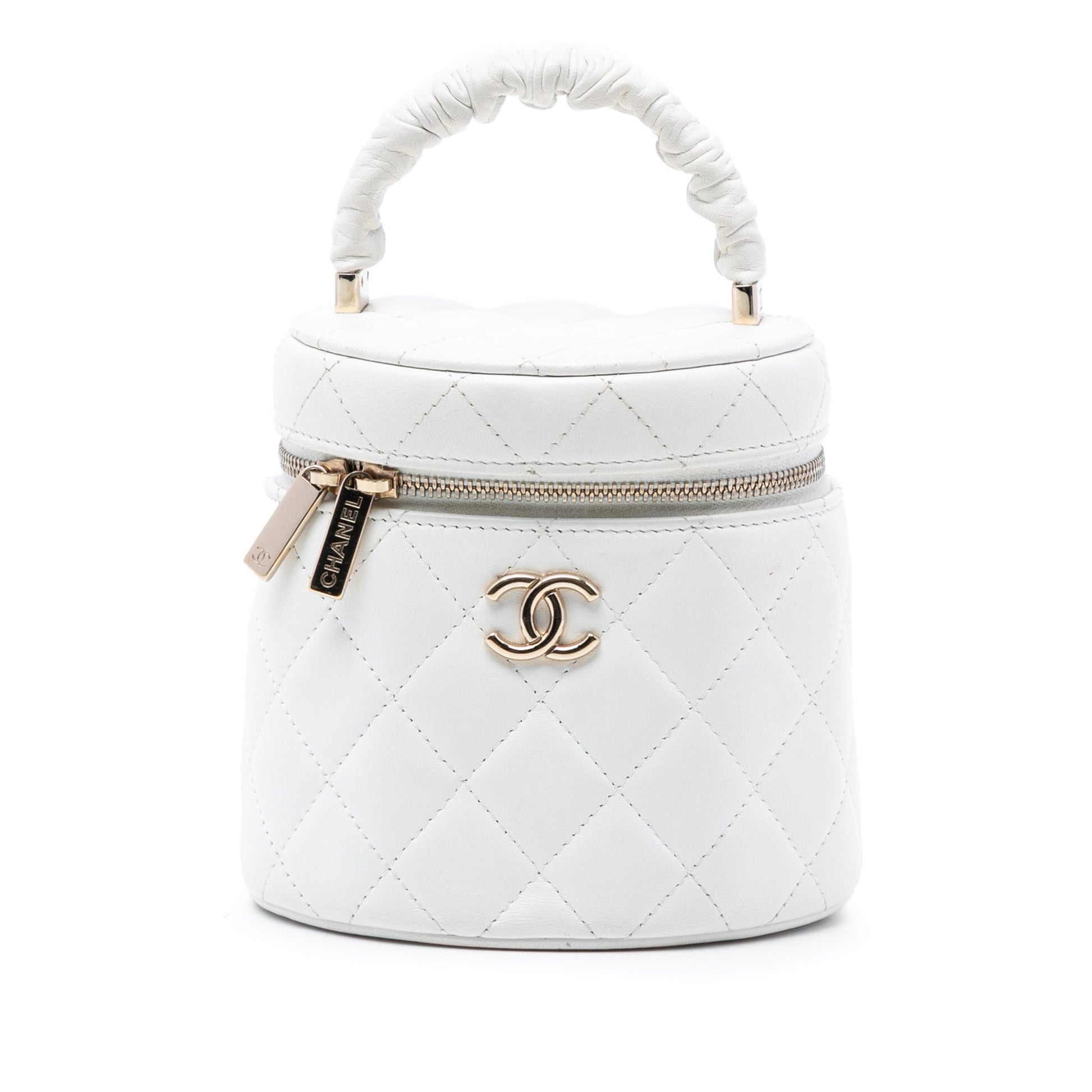 Quilted Lambskin Ruched Handle Vanity Case