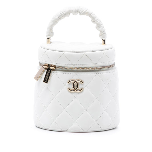 Quilted Lambskin Ruched Handle Vanity Case