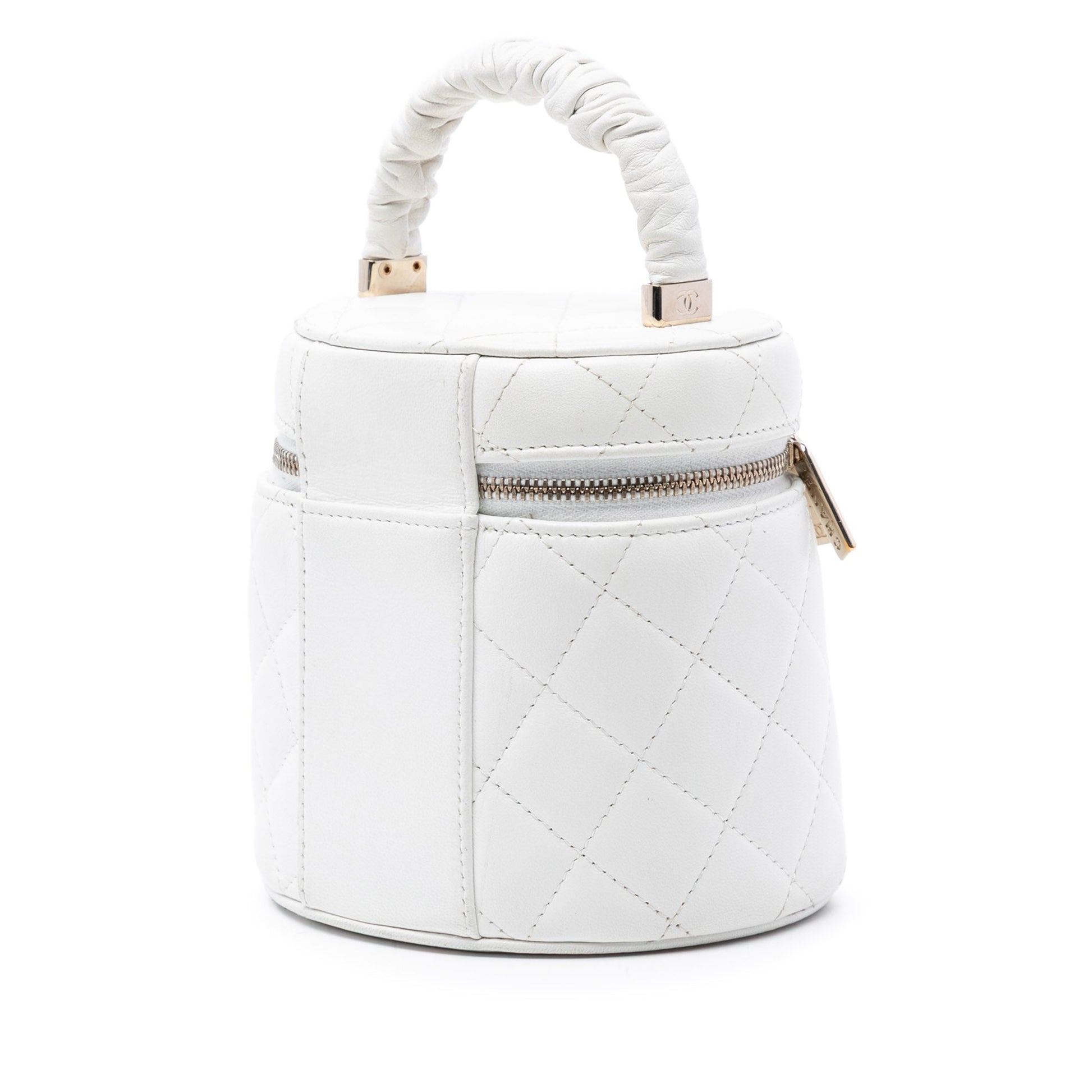 Quilted Lambskin Ruched Handle Vanity Case