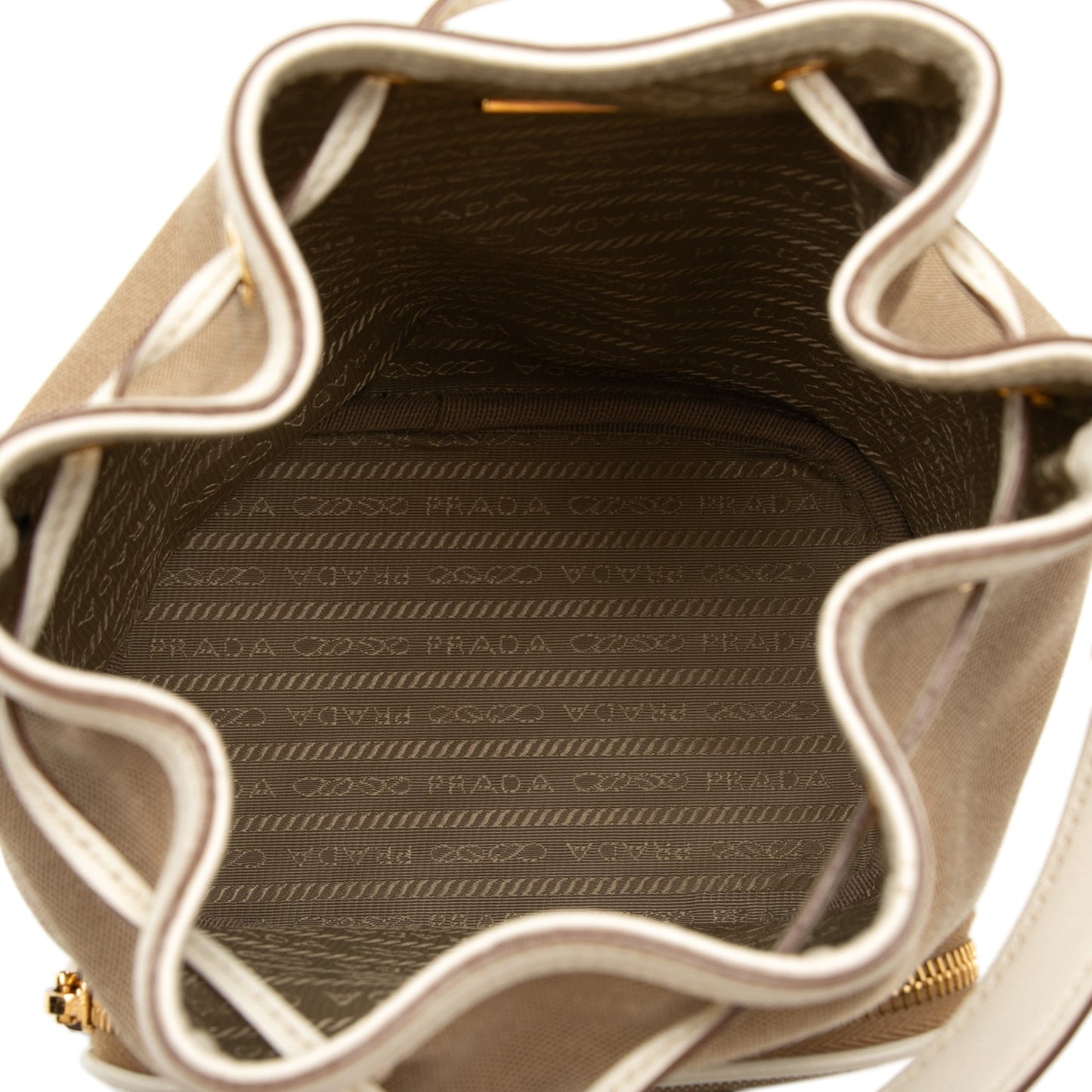 Prada Canvas Canapa Logo Bow Drawstring Bucket Bag