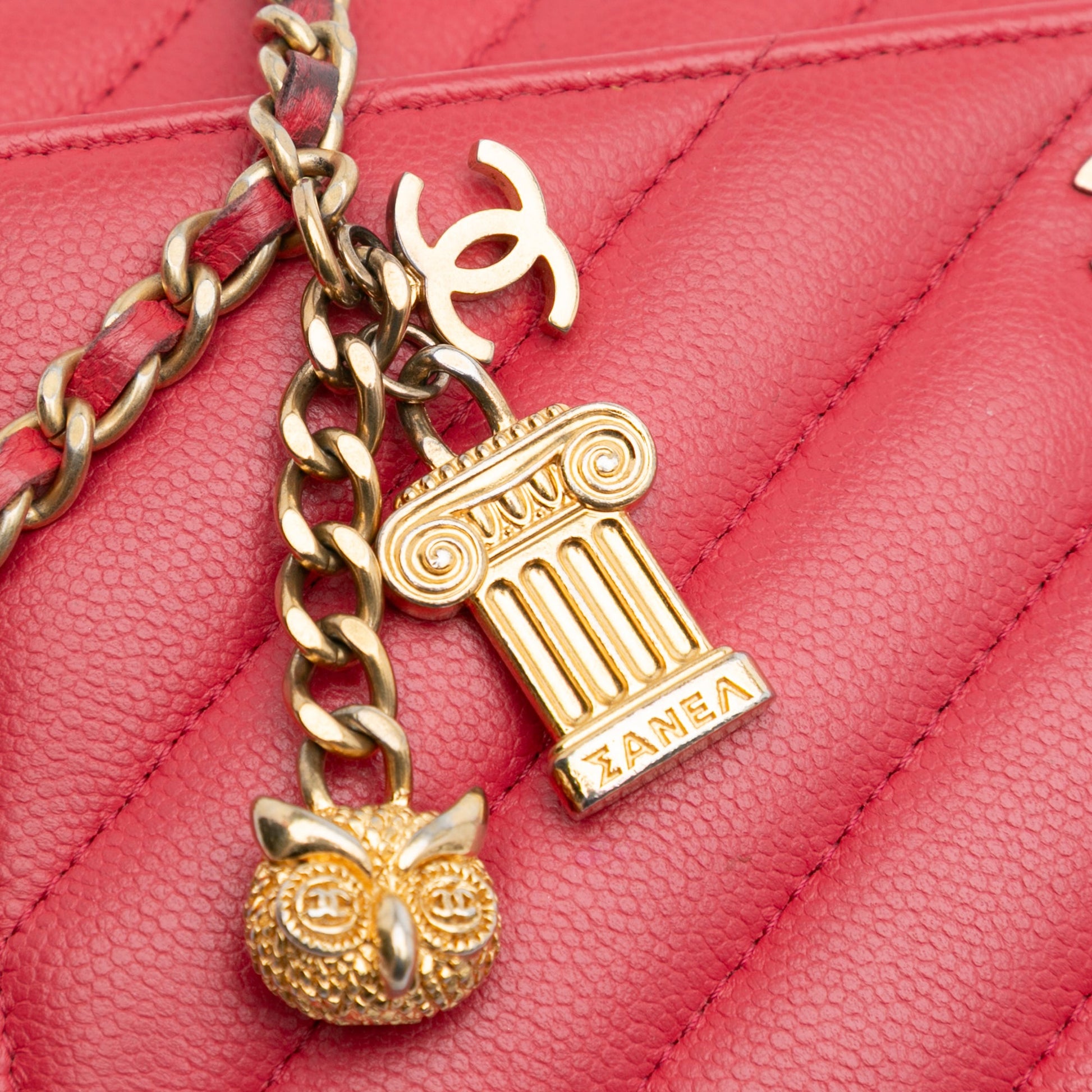 Chanel CC Chevron Caviar Ancient Greek Charms Wallet On Chain