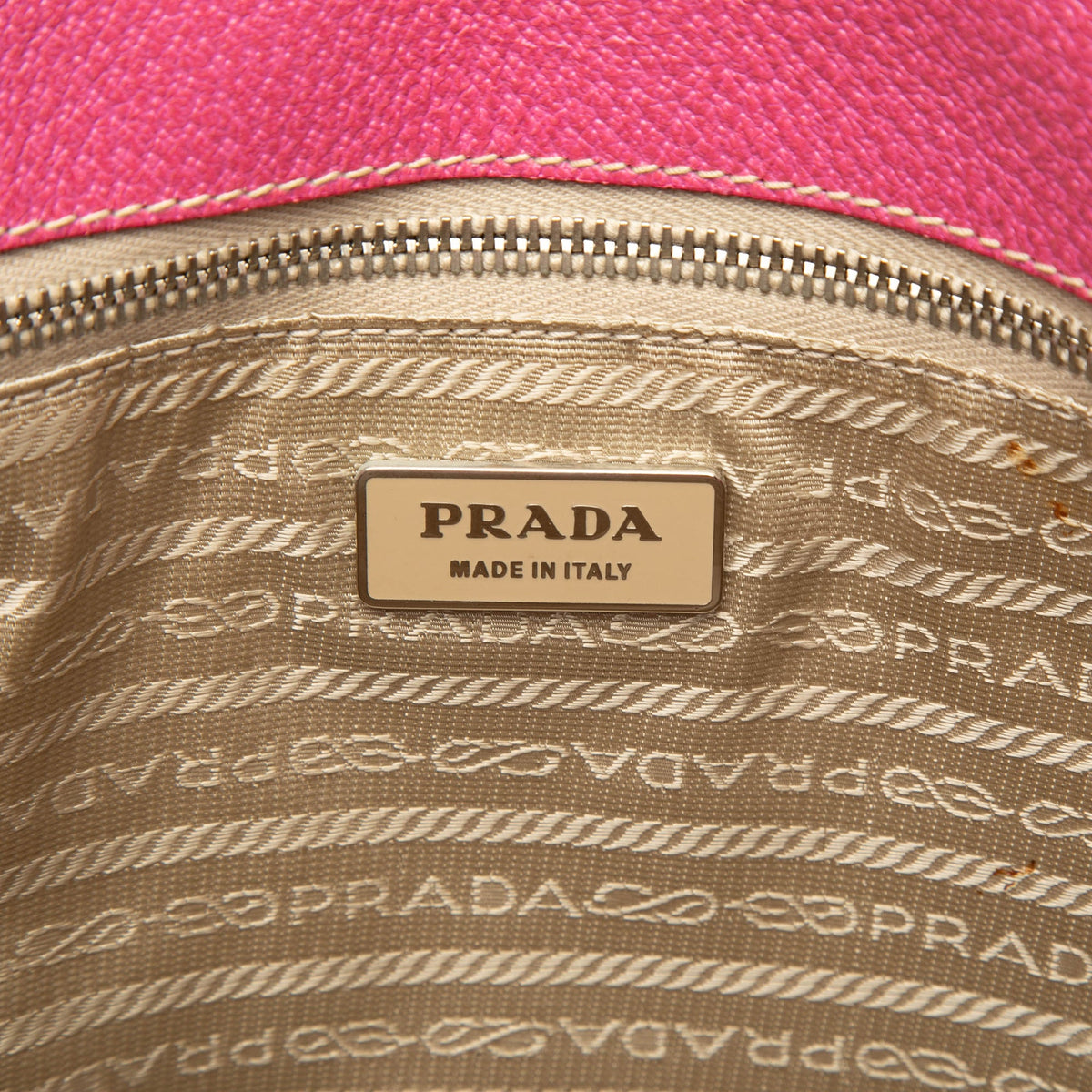 Prada Studded Leather Trimmed Canvas Front Pocket Tote