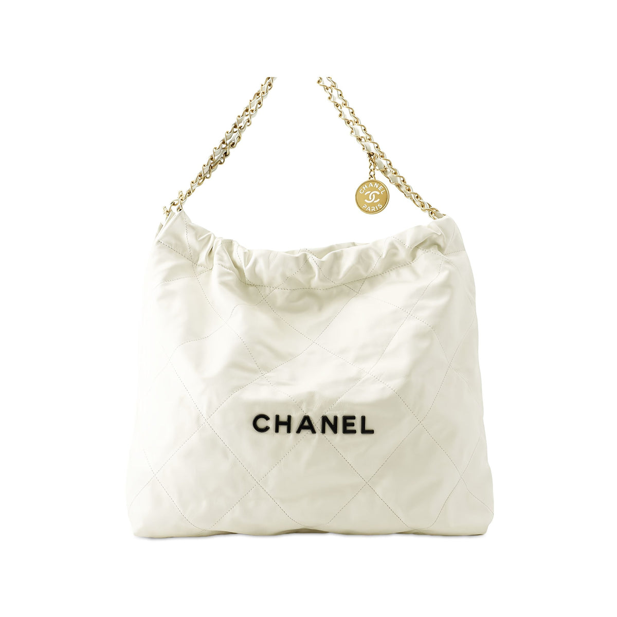 Chanel Small Quilted Shiny Calfskin 22 Handbag — White