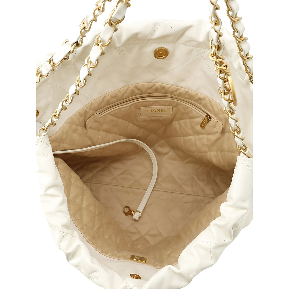 Chanel Small Quilted Shiny Calfskin 22 Handbag — White