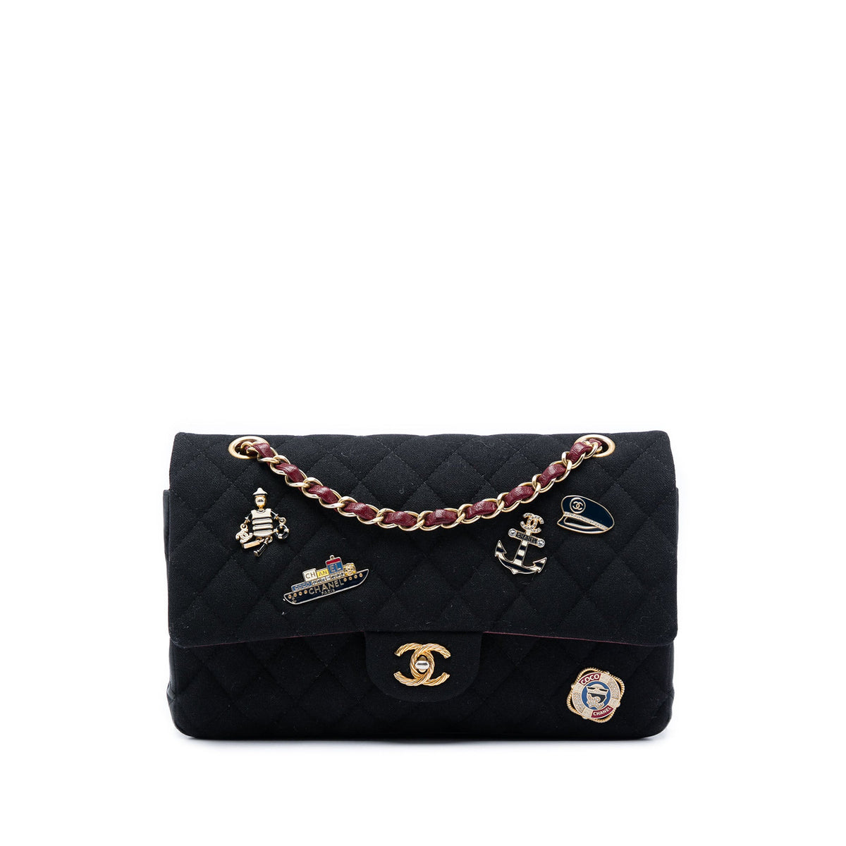 Chanel Paris Hamburg Medium Classic Jersey Coco Sailor Charms Double Flap