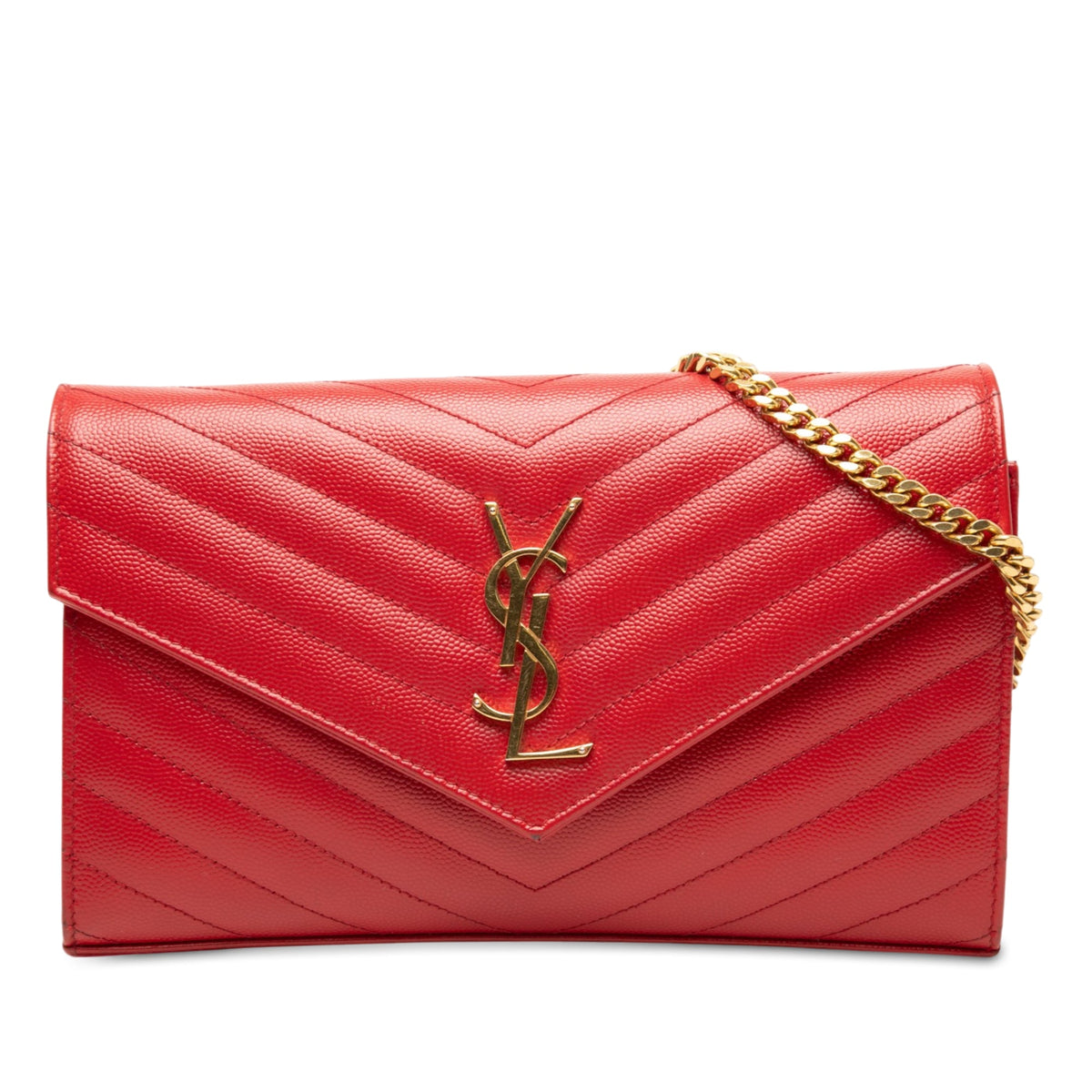Saint Laurent Grain De Poudre Chevron Monogram Envelope Wallet on Chain