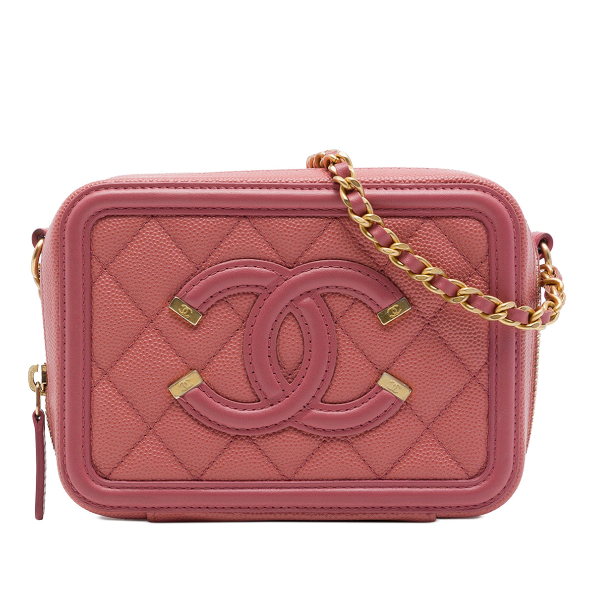 Chanel Caviar CC Filigree Vanity Clutch with Chain — Pink