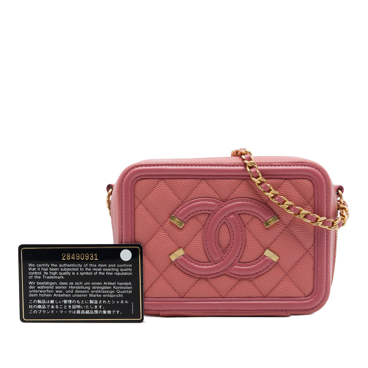 Chanel Caviar CC Filigree Vanity Clutch with Chain — Pink