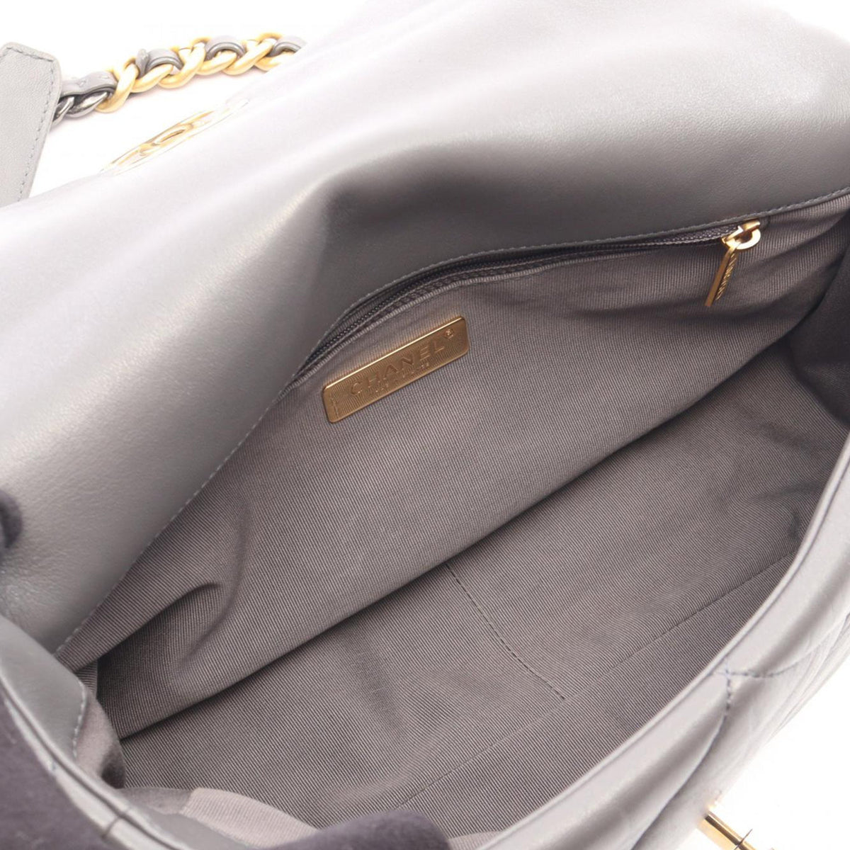 Chanel Large Lambskin 19 Flap — Gray