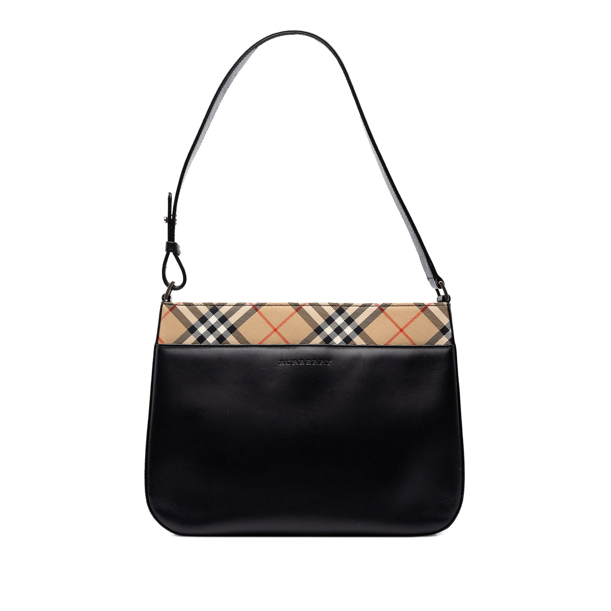 Burberry Nova Check Canvas Trimmed Leather Shoulder Bag — Black