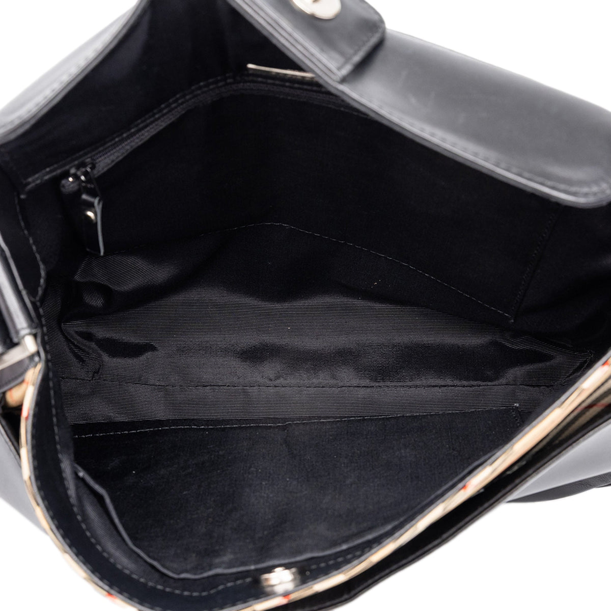 Burberry Nova Check Canvas Trimmed Leather Shoulder Bag — Black