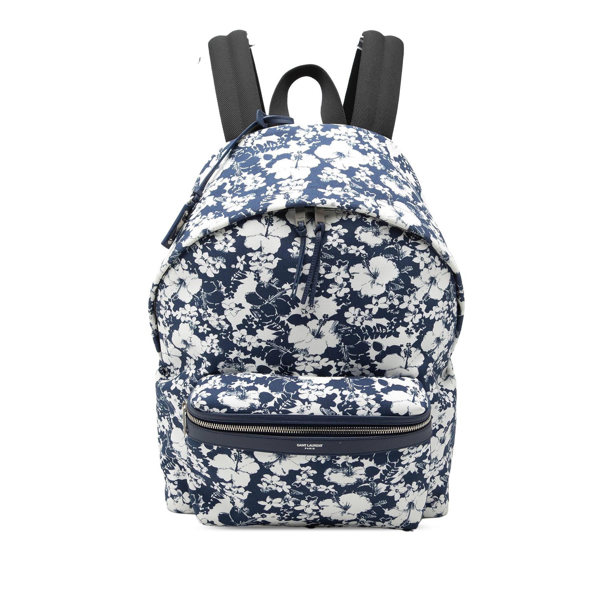 Saint Laurent Canvas Hibiscus Flower City Backpack