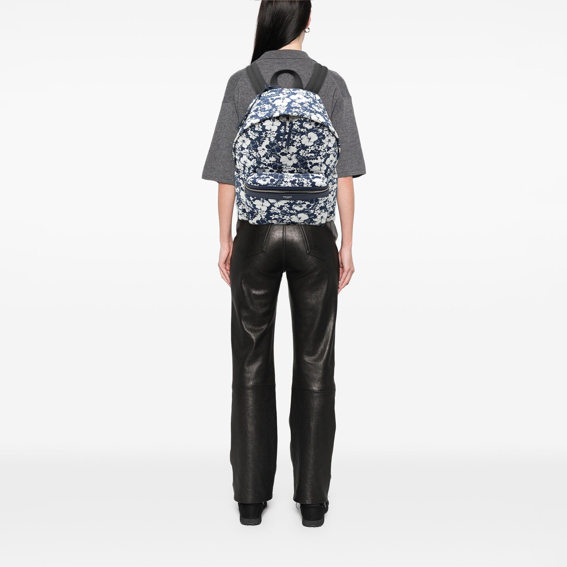 Saint Laurent Canvas Hibiscus Flower City Backpack