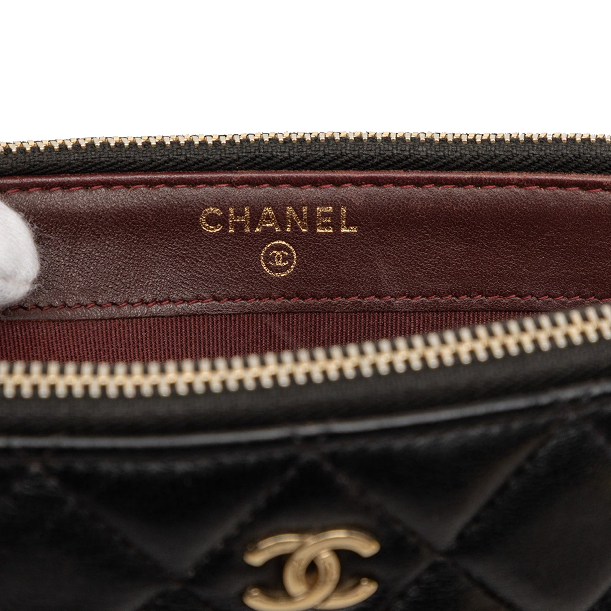Chanel CC Quilted Lambskin Double Zip Clutch With Chain