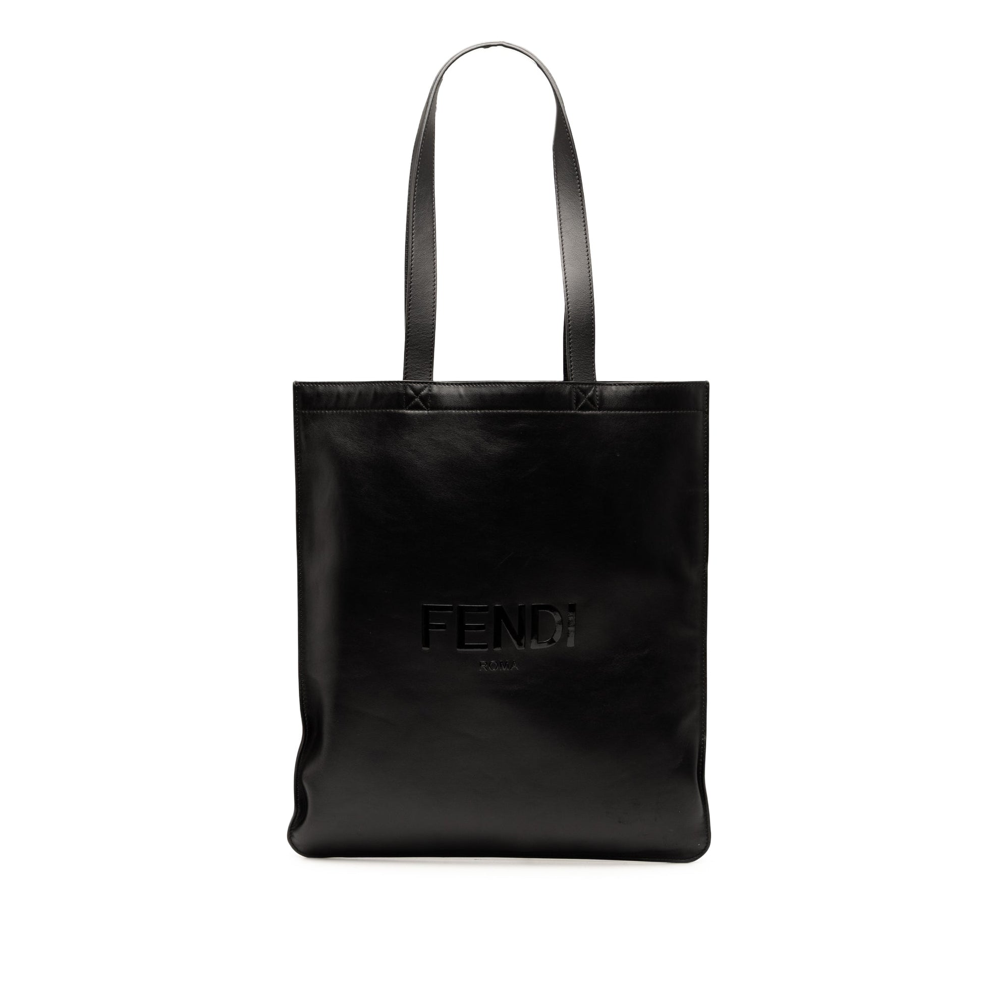 Fendi Embossed Leather Logo Shopper Tote