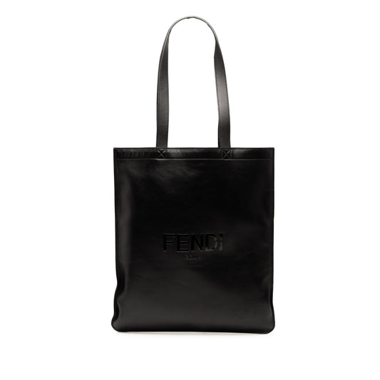 Fendi Embossed Leather Logo Shopper Tote
