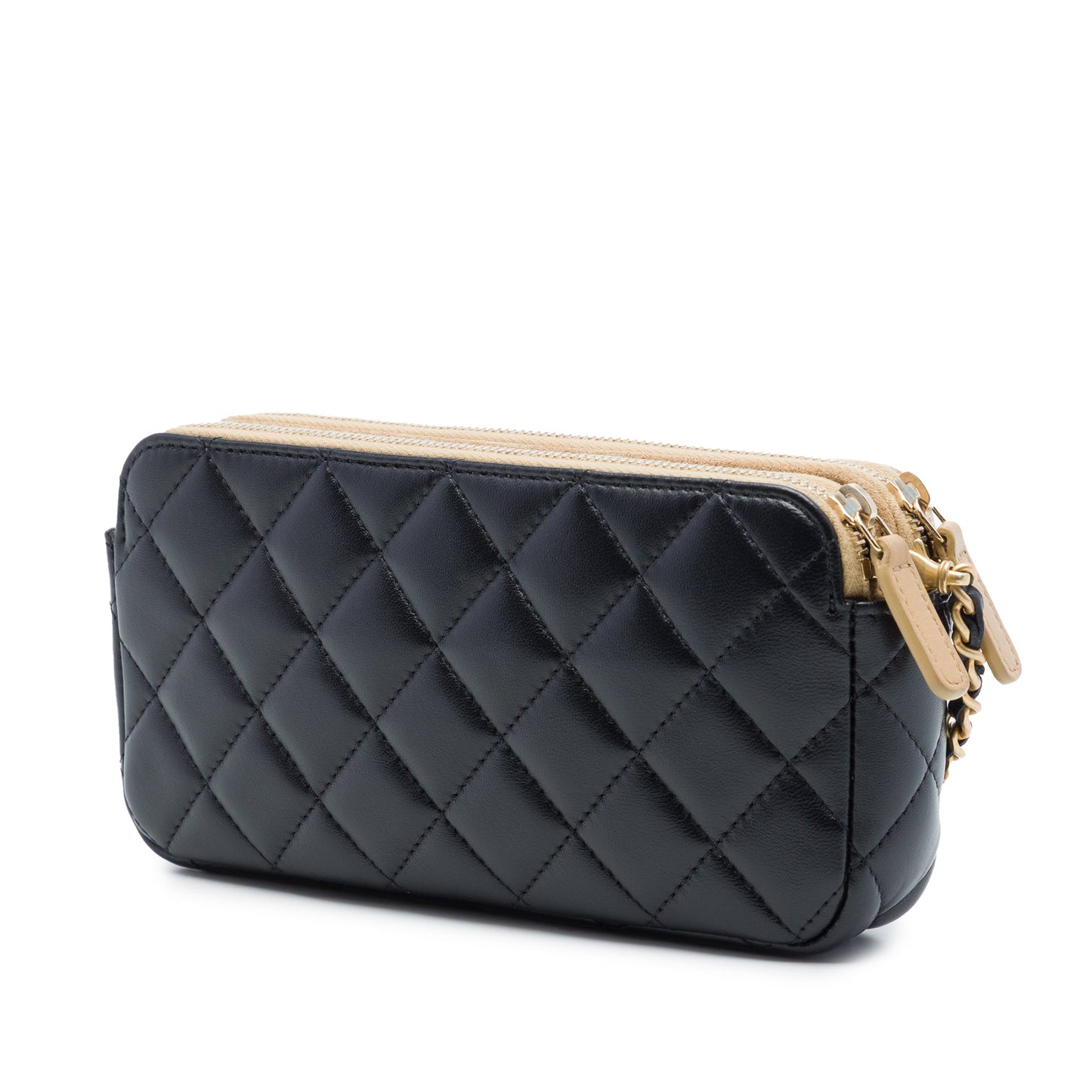 Chanel CC Quilted Lambskin and Suede Double Zip Phone Holder With Chain