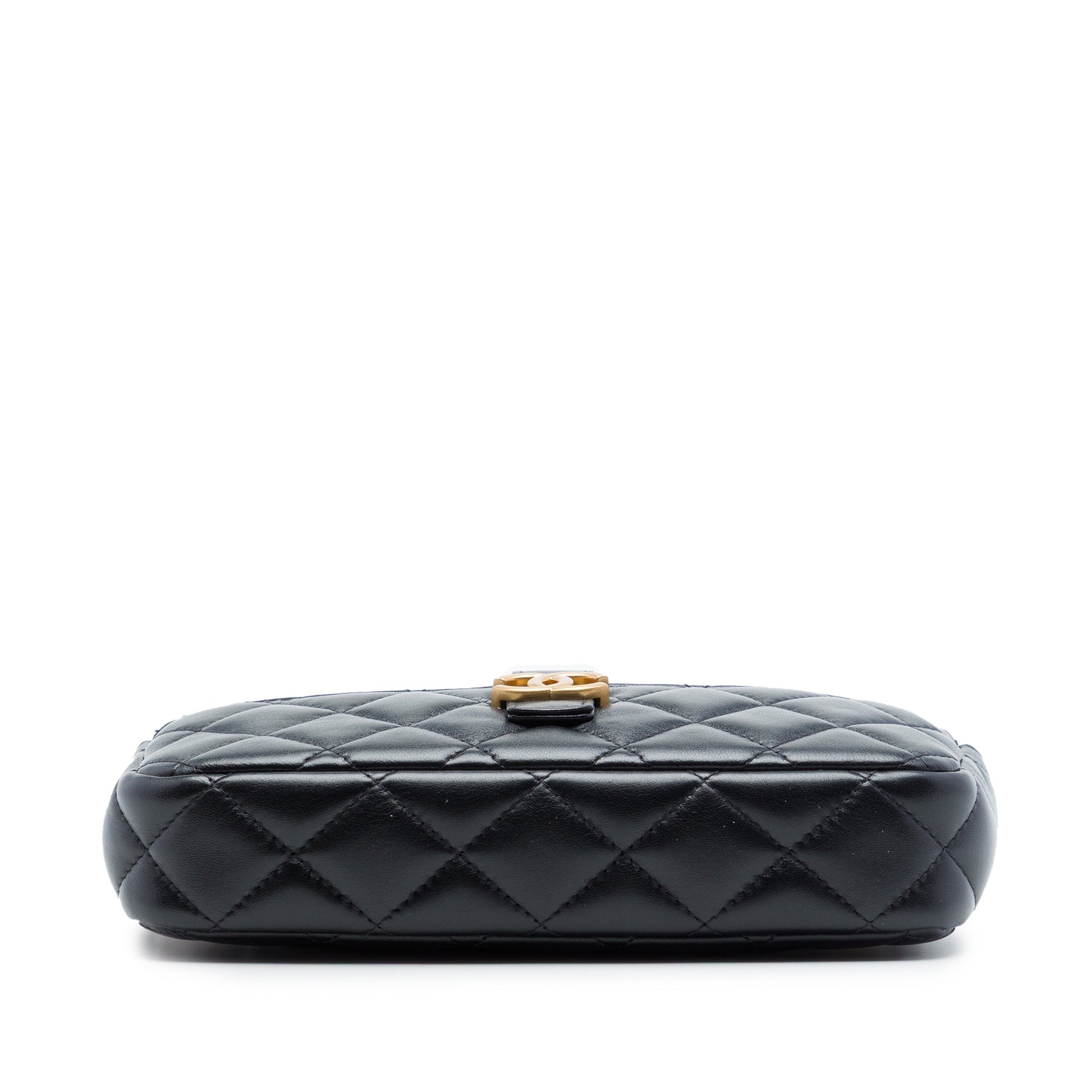 Chanel CC Quilted Lambskin and Suede Double Zip Phone Holder With Chain