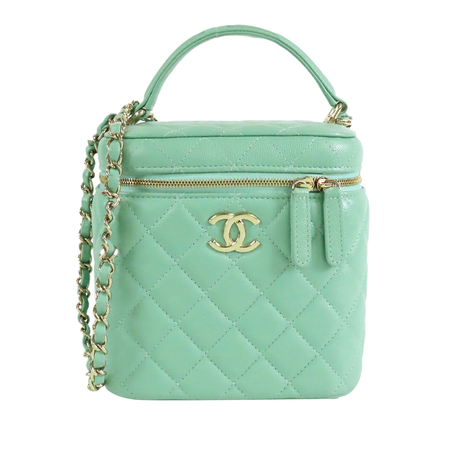 Chanel Small CC Caviar Top Handle Vanity Case with Chain