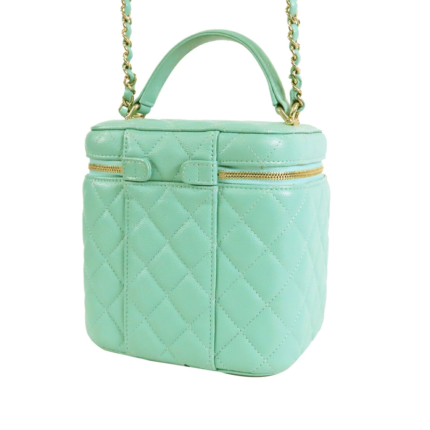 Chanel Small CC Caviar Top Handle Vanity Case with Chain